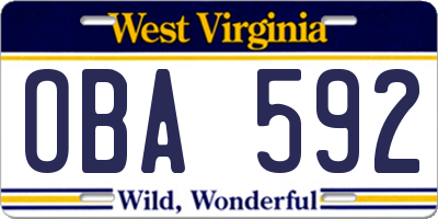 WV license plate OBA592