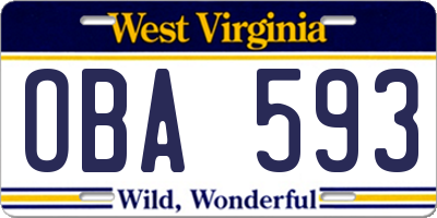 WV license plate OBA593