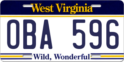 WV license plate OBA596