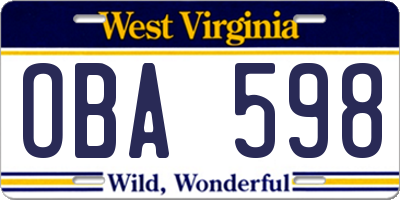 WV license plate OBA598