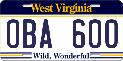 WV license plate OBA600