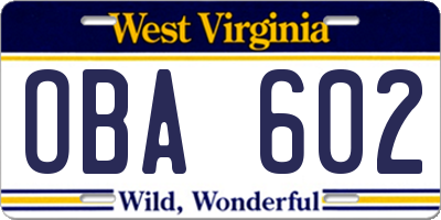 WV license plate OBA602