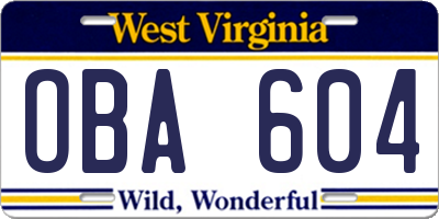 WV license plate OBA604