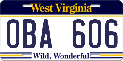 WV license plate OBA606