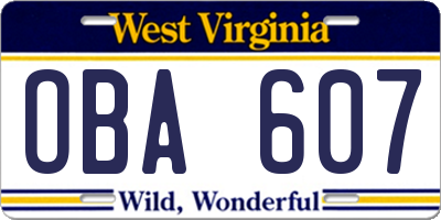 WV license plate OBA607