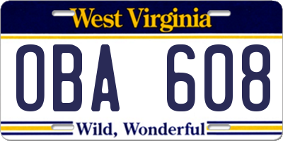 WV license plate OBA608