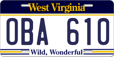 WV license plate OBA610