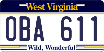 WV license plate OBA611