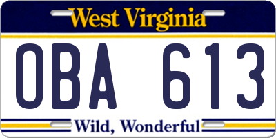 WV license plate OBA613