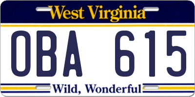 WV license plate OBA615