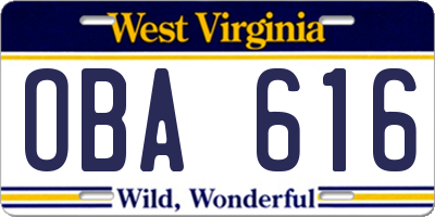 WV license plate OBA616