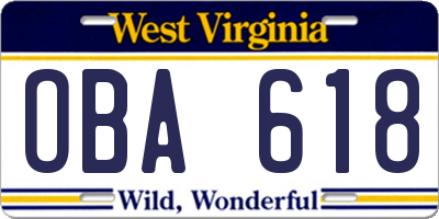 WV license plate OBA618