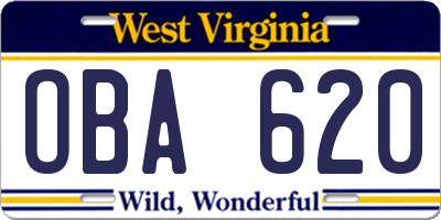 WV license plate OBA620