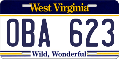 WV license plate OBA623