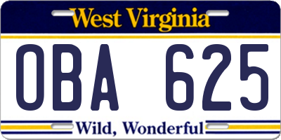 WV license plate OBA625