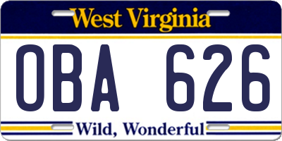 WV license plate OBA626