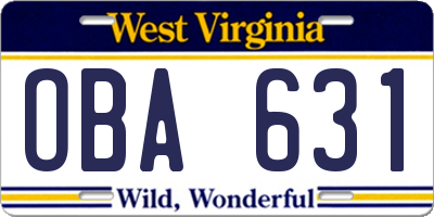 WV license plate OBA631