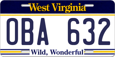 WV license plate OBA632