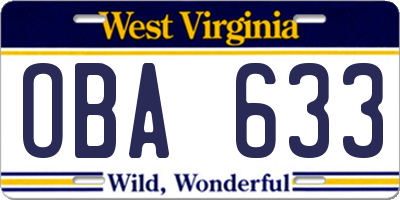 WV license plate OBA633