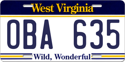 WV license plate OBA635