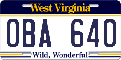WV license plate OBA640