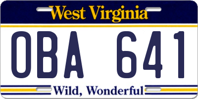 WV license plate OBA641