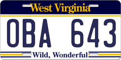 WV license plate OBA643