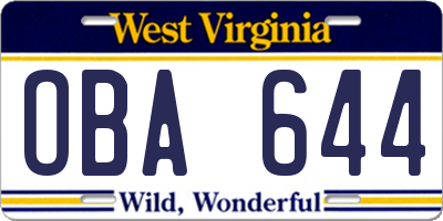 WV license plate OBA644