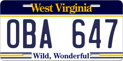 WV license plate OBA647