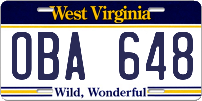WV license plate OBA648