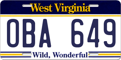 WV license plate OBA649