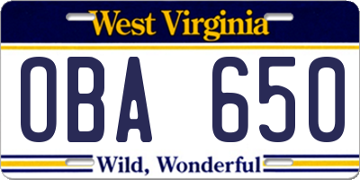 WV license plate OBA650
