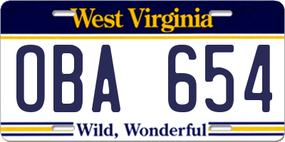 WV license plate OBA654