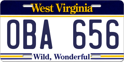 WV license plate OBA656
