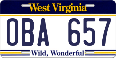 WV license plate OBA657