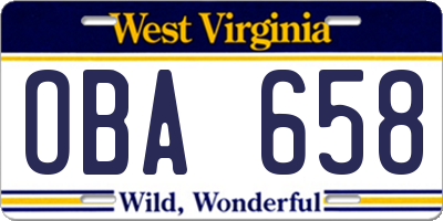 WV license plate OBA658