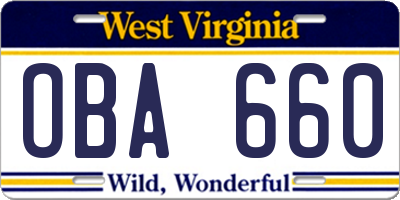 WV license plate OBA660