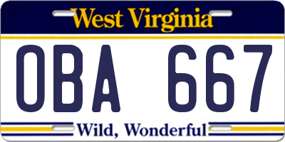 WV license plate OBA667