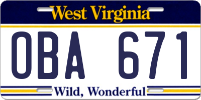WV license plate OBA671