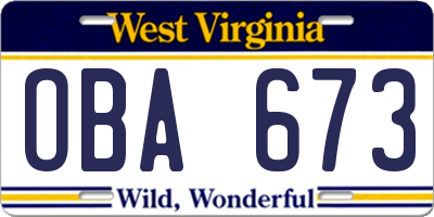 WV license plate OBA673
