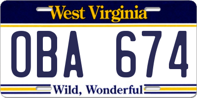 WV license plate OBA674