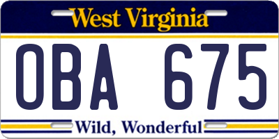 WV license plate OBA675
