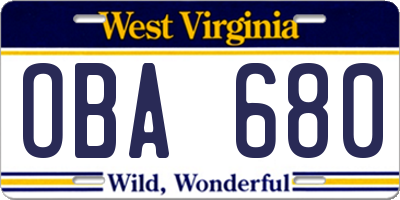 WV license plate OBA680