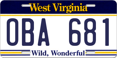 WV license plate OBA681
