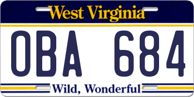WV license plate OBA684