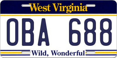 WV license plate OBA688