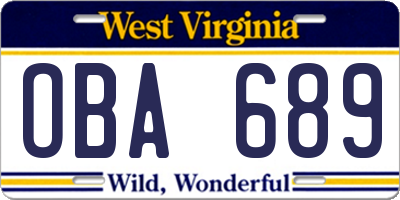 WV license plate OBA689
