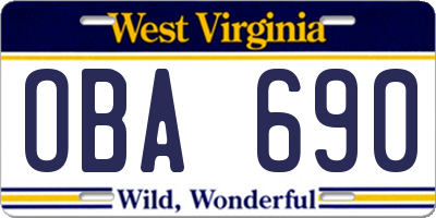 WV license plate OBA690