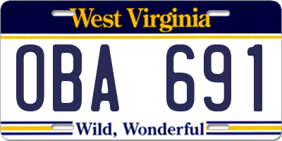 WV license plate OBA691