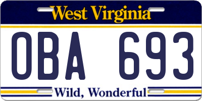 WV license plate OBA693